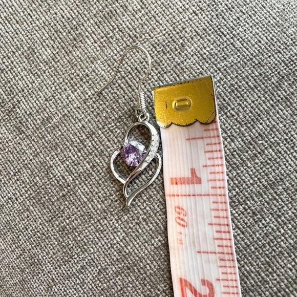 Silver Heart Purple Amethyst Drop Earrings with CZ Diamonds New - Picture 4 of 4